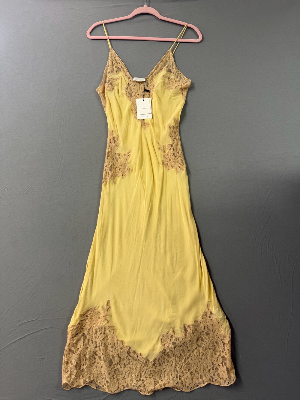 Zara Yellow Lace Maxi Slip Dress M NWT Y2K Romantic